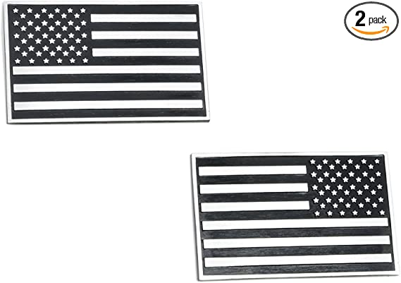 USA American 3D Metal Flag x2 emblem for Cars Trucks (Black & Chrome)