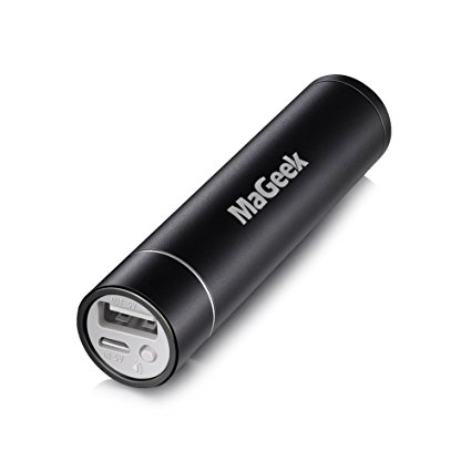 MaGeek 3350mAh Lipstick-Sized Portable Charger External Battery Power Bank with UniCharge Technology for iPhone, Samsung, and More (Black)