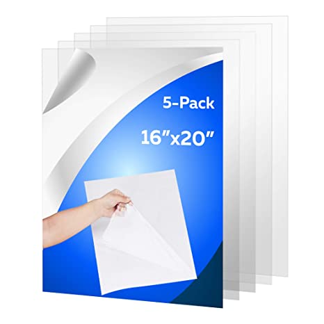 (5 Pack) PET Sheet Panels - 16" x 20" x 0.03" Clear Acrylic Sheet-Quality Shatterproof, Lightweight, and Affordable Glass Alternative Perfect for Poster Frames, Counter Barriers, and Pet Barriers