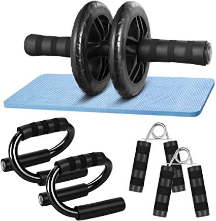 CLISPEED AB Wheel Roller Abdominal Trainer Kit with Push Up Bar Hand Gripper Knee Pad for Abs Fitness Workout