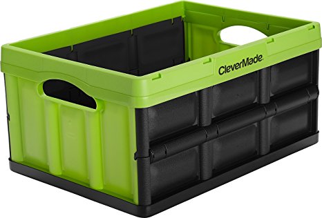 CleverMade CleverCrates 32 Liter Collapsible Storage Bin/Container: Solid Wall Utility Basket/Tote, Kiwi Green