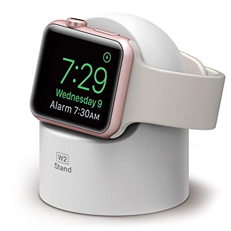 elago W2 Stand Compatible with Apple Watch Series 4 (2018) / Series 3 / Series 2 / Series 1 / 44mm / 42mm / 40mm / 38mm - [Nightstand Mode][Cable Management][Scratch-Free Silicone] - White