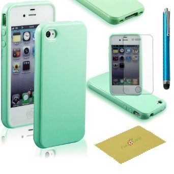 Fulland Premium Slim Fit Mint Green Flexible TPU Gel Soft Skin Case Cover For Apple Iphone 4 4S 4G 4TH Plus Stylus Pen & Screen Protector