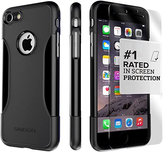 SaharaCase Classic Protection Kit Bundle with [ZeroDamage Tempered Glass Screen Protector] for iPhone SE (Gen 2), 8 & 7 Rugged Slim – Scorpion Black