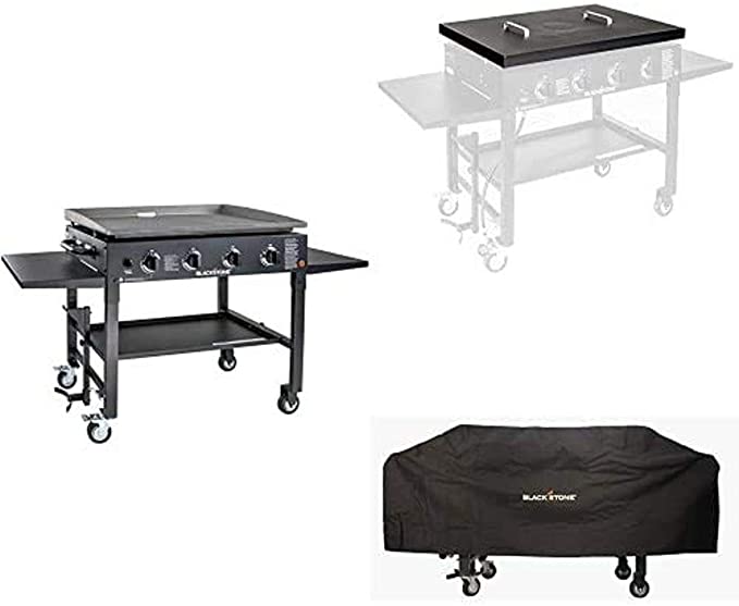 Blackstone 36 inch Griddle Combo - Blackstone 36" Flat Top Griddle (With 2 Side Shelf)- 36" Hard Top Cover - 36" Heavy Duty Griddle Cover