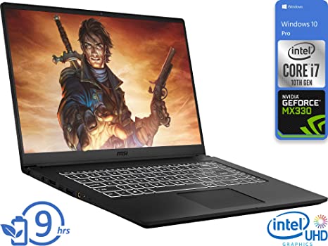 MSI Modern 15 Laptop, 15.6" FHD Display, Intel Core i7-10510U Upto 4.9GHz, 16GB RAM, 1TB NVMe SSD, NVIDIA GeForce MX330, HDMI, DisplayPort via USB-C, Card Reader, Wi-Fi, Bluetooth, Windows 10 Pro