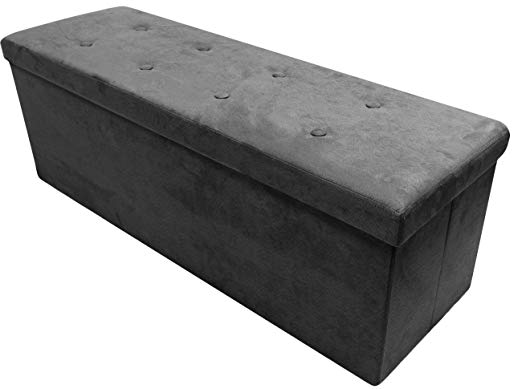 Sorbus Storage Ottoman Bench – Collapsible/Folding Bench Chest with Cover – Perfect Toy and Shoe Chest, Hope Chest, Pouffe Ottoman, Seat, Foot Rest, – Contemporary Faux Suede (Large-Bench, Black)