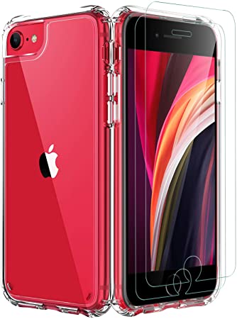 iPhone SE 2020 Case，[Airbag Series] with [2X Tempered Glass Screen Protector] [ Military Grade ] | 15Ft. Drop Tested [Scratch-Resistant] Wireless Charging for Apple iPhone SE 2020 -Clear