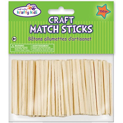 Krafty Kids CW524 Craftwood Natural Craft Match Sticks, 2in, 750-Piece