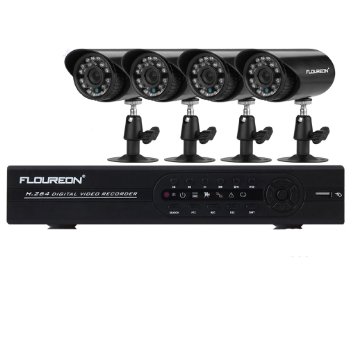 FLOUREON Home Security System 4 Channel HDMI Full 960H AHD 720P CCTV DVR Recorder  4 Packs Waterproof OutdoorIndoor IR 900TVL Bullet Camera