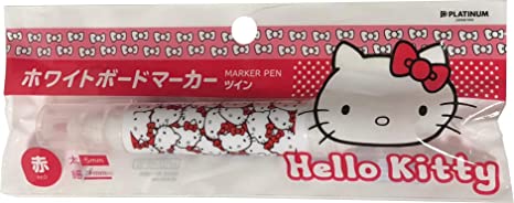 Sanrio Hello Kitty Both Sides Twin 1mm & 5mm Marker Pen with Clip Stationery Japan for White Board (Red)