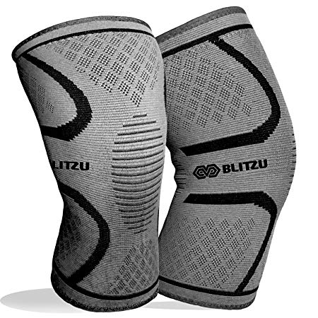 BLITZU Flex Plus Compression Knee Brace for Joint Pain, ACL MCL Arthritis Relief Improve Circulation Support for Running Gym Workout Recovery Best Sleeves Patella Stabilizer Pad (Large, Gray)