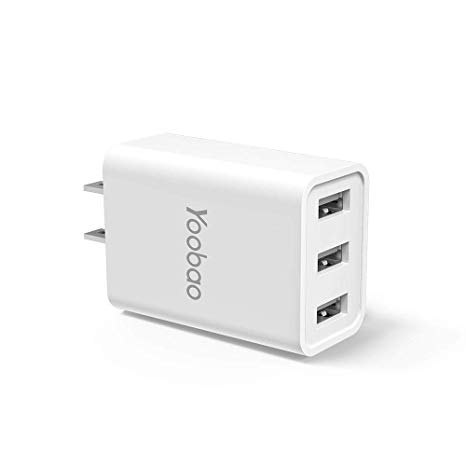 Yoobao 3-Port USB Wall Charger, 5V/3.4A Multi-Port USB Plug Power Adapter Phone Charger Charging Block Cube Compatible with iPhone X 8 7 6s 6 Plus, iPad, Samsung Galaxy, HTC, LG, Nexus & More - White