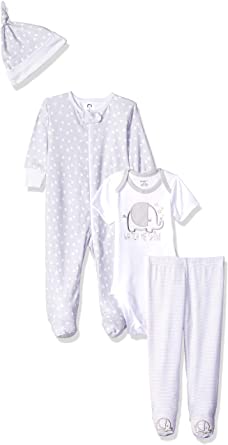 GERBER Baby Boys' 4-Piece Sleep 'N Play, Onesies, Pant and Cap