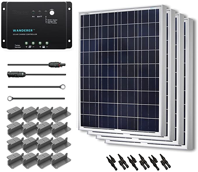 Renogy 400 Watt 12 Volt Polycrystalline Solar Starter Kit with Wanderer 30A PWM Charge Controller /Mounting Z Brackets/Adaptor Cables/Tray Cable