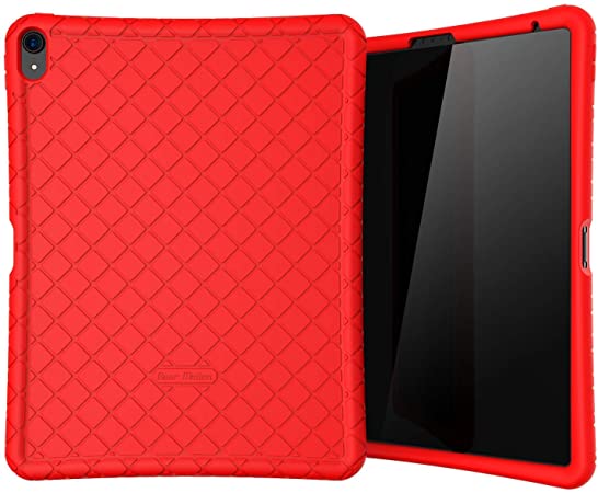 Bear Motion Silicon Case for iPad Pro 2018 Shockproof Silicone Protective Cover (Does NOT Support Apple Pencil 2 Charging) (iPad Pro 11 2018, Red)