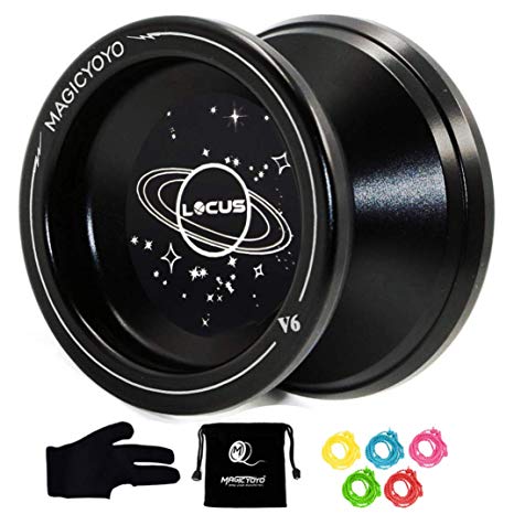 MAGICYOYO Responsive V6 Locus Aluminum YoYo Star Logo for Kids Beginner Learner with Yoyo Bag, Yoyo Glove and 5 Spinning Strings -Black