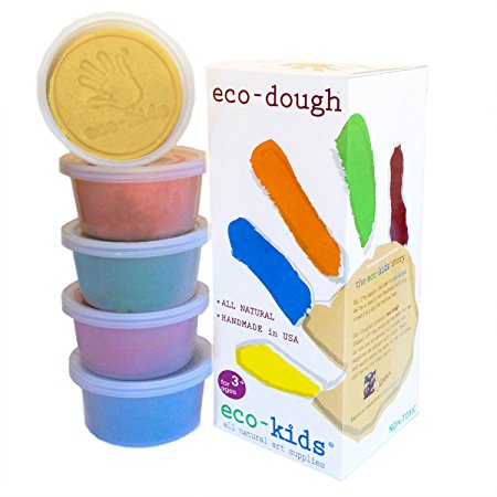 Eco Kids Natural Plant Dye Modeling Dough(Contains Gluten)- 4 oz tubs - Red, Blue, Yellow, Green and Orange - 5 ct(one tub of each color)