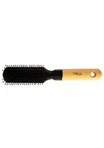 Vega Flat Brush with Wooden and Black Colored Handle with Black Brush Colored Head