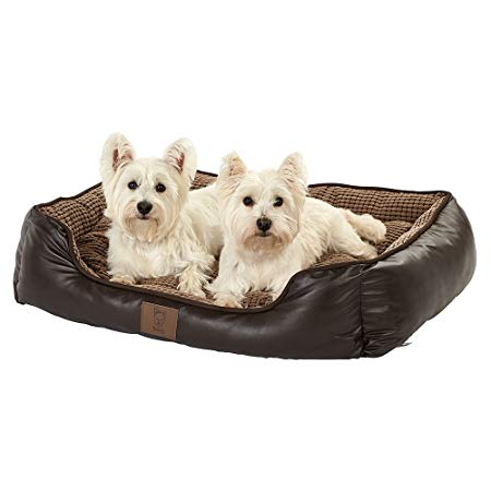 Bunty Tuscan Luxury Faux Leather Soft Fur Fleece Large Dog Bed Pet Cat Basket - Large