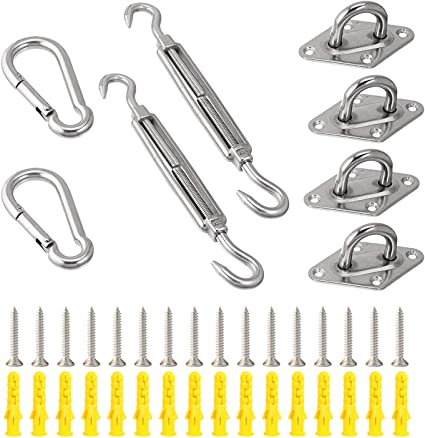 OUTDOOR WIND 304 Marine Grade Stainless Steel Shade Sail Hardware Kit 8 inch for Rectangle and Square Sun Shade Sails Installation, 40 PCS
