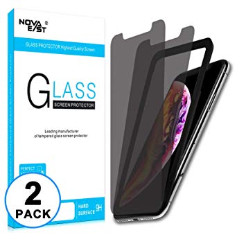 Novaeast Privacy Screen Protector for iPhone Xs Max, Anti Spy Tempered Glass with Easy Install Frame, Anti Scratch, Lifetime Replacement, 6.5 inch, 2 Pack