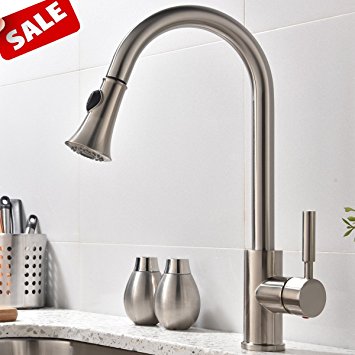 SHACO Best Single Handle Brushed Nickel Pull Down Kitchen Sink Faucet, Stainless Steel Faucets with Pull Out Sprayer