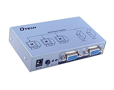 DTECH 2 Input 3 Output VGA Video Switch and Splitter (2 PCs Sharing 2/3 Monitors) 1920x1440 Resolution and Extends Video Signal up to 278ft