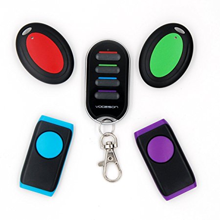 Vodeson KF04C Portable Keychain Key Finder Wireless Electronic Wallet Locator, 2 Key Ring Receivers   2 Flat Receivers with LED flash and Beep Alarm