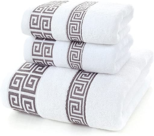 100% Cotton Highly Absorbent Embroidered Towels 3-Piece Towel Set Hotel Bath Towel, 1 Bath Towels, 2 Hand Towels Extra Thick Beach Bath Towels (White)