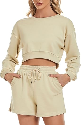 Women's 2 Piece Outfits 2024 Sweatshirt & Lounge Shorts Set Sweatsuit Pajamas Tracksuit