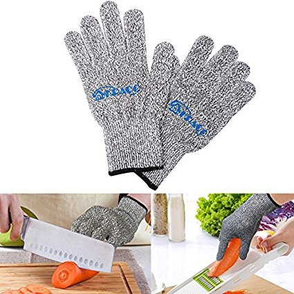 Level 5 Cut Resistance Kitchen Gloves,Kpaco EN388 Certified Ten-pin High Strength Polyethylene Steel Wire Cut Resistant Gloves(PAIR)