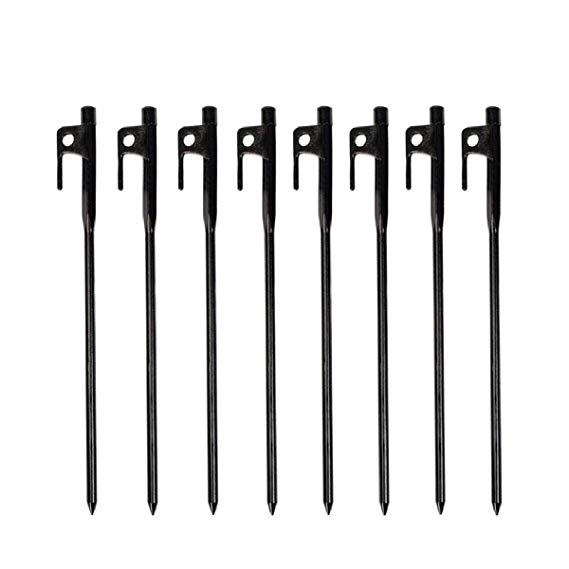 Azarxis Tent Stakes Pegs Heavy-Duty Forged Steel Metal Cast Wrought Iron 12 Inches - 8 Inches for Outdoors Camping Tents Rocky Place Snowfield Grassland Mountain Hard Ground with Hook Carry Bag