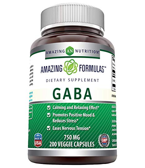 Amazing Formulas GABA - 750 Mg, Veggie Capsules - Calming & Relaxing Effect - Promotes Positive Mood & Releases Stress - Eases Nervous Tesnion. (200 Count)