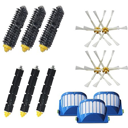 Accessory Replacement Kit of Bristle Brushes & Flexible Beater Brushes & 6-Armed Side Brushes & Aero Vac Filters for iRobot Roomba 600 Series 620 630 650 660 Vacuum Cleaner Parts