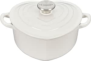 Le Creuset Signature Enameled Cast Iron Figural Heart Cocotte, 2 Quart, White with Stainless Steel Knob