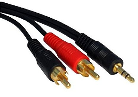 Genuine rhinocables 3.5mm Aux Stereo Jack Male Plug to Twin Phono 2 RCA Gold Contacts 25cm, (2m)