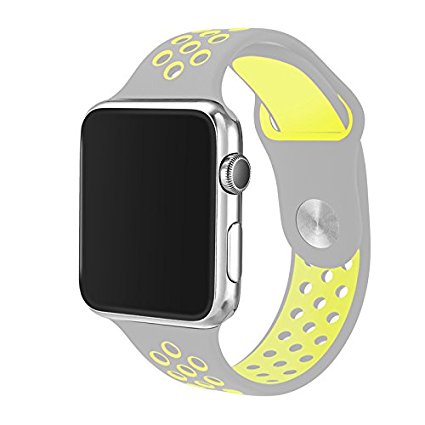 Yaber Apple Watch Band, Soft Silicone Nike  Sport Style Replacement iWatch Strap band for Apple Wrist Watch Series 1 Series 2 (38mm Silver/Volt)