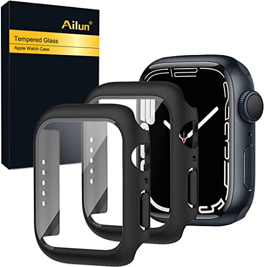 Ailun Compatible with Apple Watch Series 7 [41mm] case Full Coverage Hard PC Case with Tempered Glass Screen Protector 2 Pack