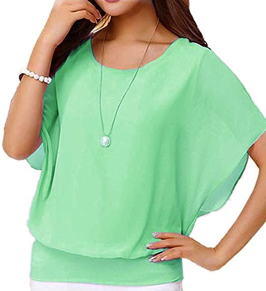 Viishow Women's Loose Casual Short Sleeve Chiffon Top T-Shirt Blouse