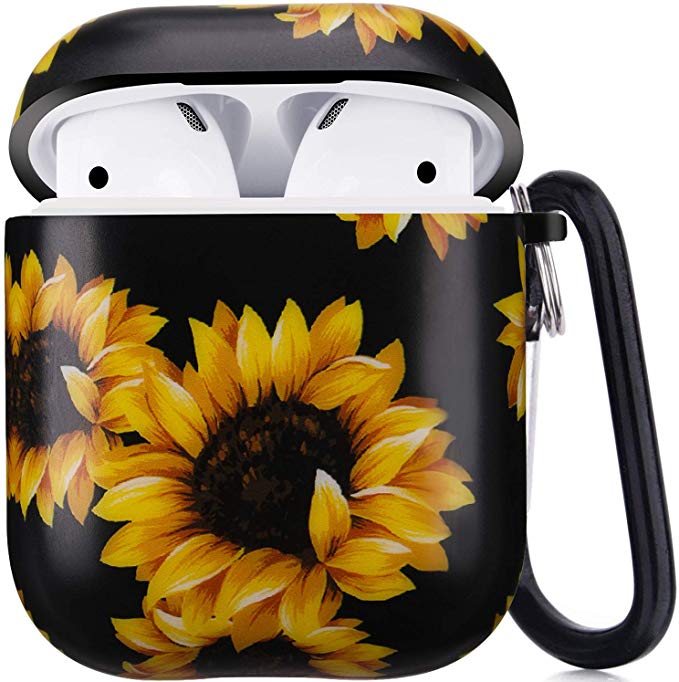 Troniker Stylish AirPods Case, Sunflowers Floral AirPods Protective Case Cover Designed for Apple AirPods 1st/2nd Durable Shockproof Drop Proof Case for AirPods Charging Case with Anti-Lost Keychain