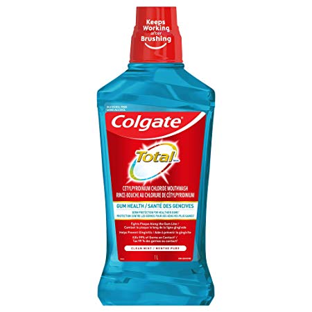 Colgate Total Gum Health Alcohol Free Mouthwash, Clean Mint, 1 L