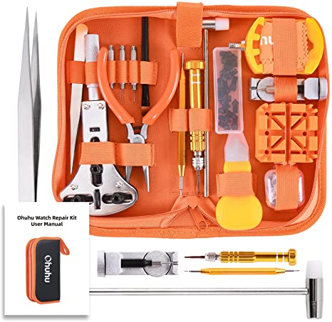 Watch Repair Kit Battery Replacement Tools Set, Ohuhu 213 PCS Watches Repairing Kits, Professional Spring Bar Watch Back Case Opener Bands Link Pins Remover with Carrying Bag & Instruction Manual