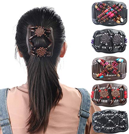 Stretchy Beaded Women Hair Combs - Magic Bun Maker Hair Clips Thick Hair Accessories Bun Hair 6Pack