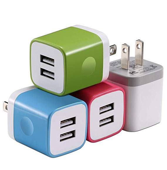 X-EDITION Wall Charger, 4-Pack 2.1A Dual Port USB Wall Charger Travel Plug Charging Block Cube Compatible with Phone Xs/Xs Max/XR/X/8/7/6 Plus 5S, Galaxy S10 S9 S8 S7 S6 S5, LG, Moto, Nokia and More