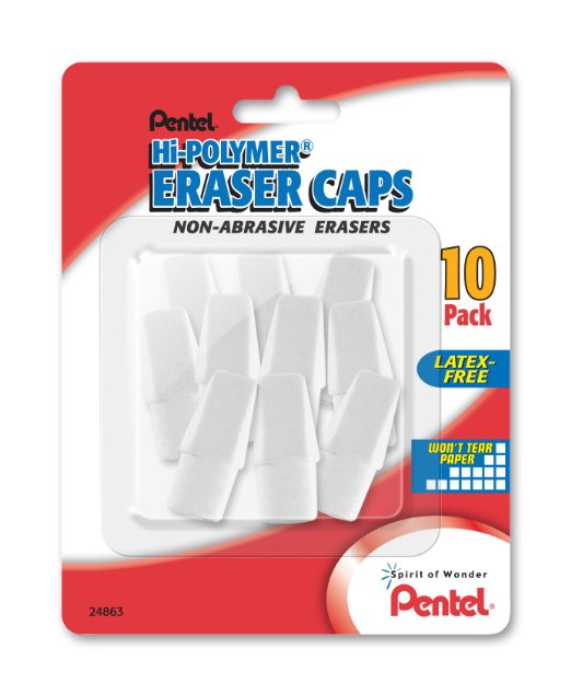 Pentel Hi-Polymer Eraser Caps Non-Abrasive, Pack of 10 (ZEH02BP10)