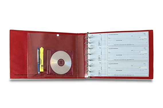 7 Ring 3 on a Page Check Book Binder with BRIGHT RED cover By Starbinders Red