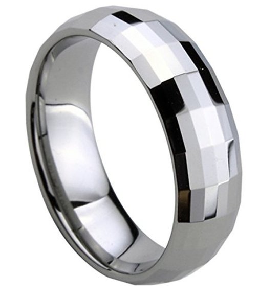 King Will Unisex Silver Tungsten Carbide Ring 6mm Rectangle Multi faceted Domed Comfort fit Wedding Band