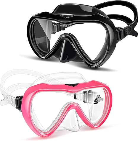 Supertrip Adult Swim Goggles Swimming Goggles, 2 Pack Snorkel Mask Diving Mask with Nose Cover, Tempered Glass Scuba Swim Mask Snorkeling Mask for Adult Men Women Youth