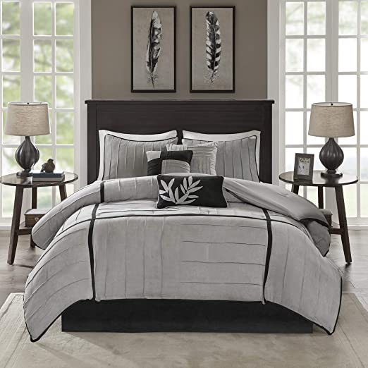 Madison Park Connell 7 Piece Comforter Set Color, Size: Queen, (90"x90"), Black Grey